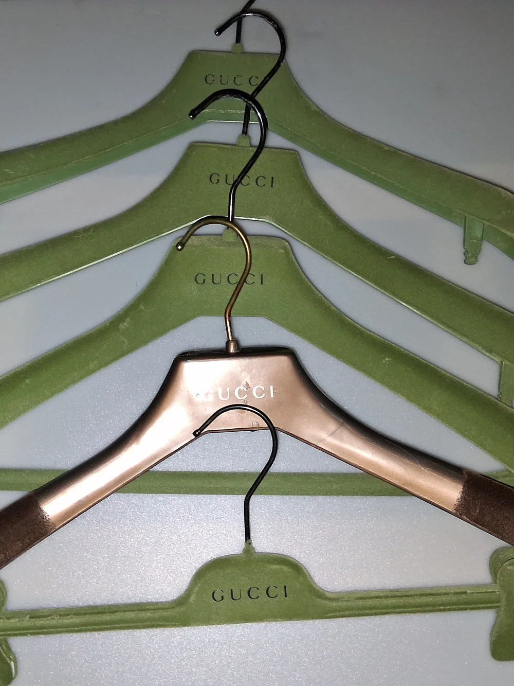 Gucci Velvet & Metal Hangers - Green  & Gold LOT OF 5